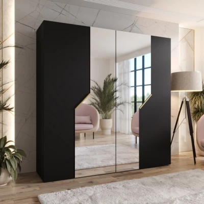 Zrcadlová šatní skříň 200 cm ELIRA 2 - černá / zlaté úchyty