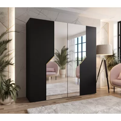 Zrcadlová šatní skříň 200 cm ELIRA 2 - černá / zlaté úchyty