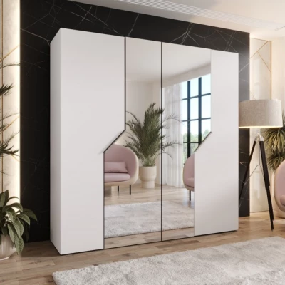 Zrcadlová šatní skříň 200 cm ELIRA 2 - bílá / kašmírové úchyty