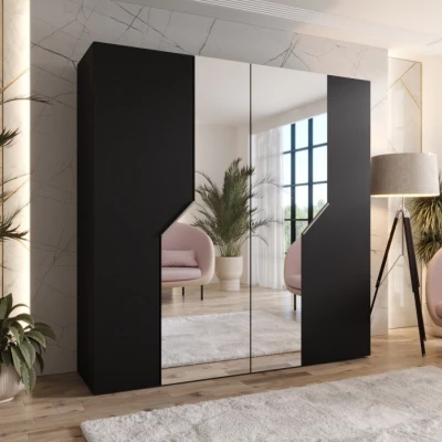 Zrcadlová šatní skříň 200 cm ELIRA 2 - černá / kašmírové úchyty