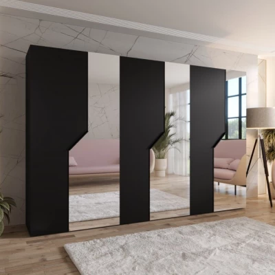 Široká zrcadlová skříň 300 cm ELIRA 2 - černá / černé úchyty