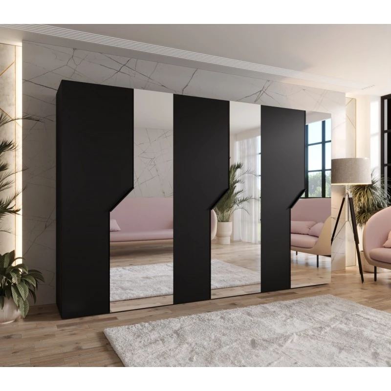 Široká zrcadlová skříň 300 cm ELIRA 2 - černá / černé úchyty