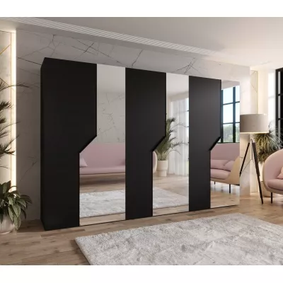 Široká zrcadlová skříň 300 cm ELIRA 2 - černá / černé úchyty