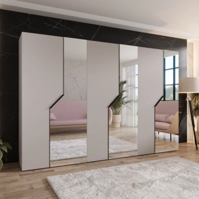 Široká zrcadlová skříň 300 cm ELIRA 2 - kašmír / černé úchyty