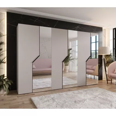 Široká zrcadlová skříň 300 cm ELIRA 2 - kašmír / černé úchyty