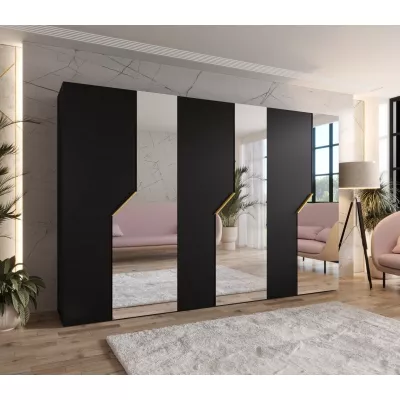 Široká zrcadlová skříň 300 cm ELIRA 2 - černá / zlaté úchyty