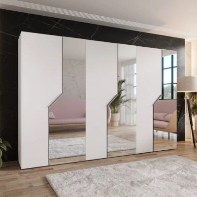 Široká zrcadlová skříň 300 cm ELIRA 2 - bílá / kašmírové úchyty