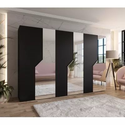 Široká zrcadlová skříň 300 cm ELIRA 2 - černá / kašmírové úchyty