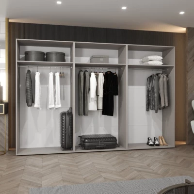 Široká zrcadlová skříň 300 cm ELIRA 2 - kašmír / kašmírové úchyty