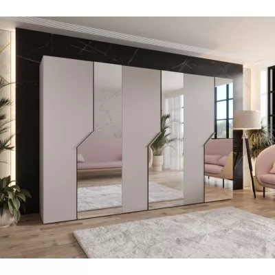 Široká zrcadlová skříň 300 cm ELIRA 2 - kašmír / kašmírové úchyty