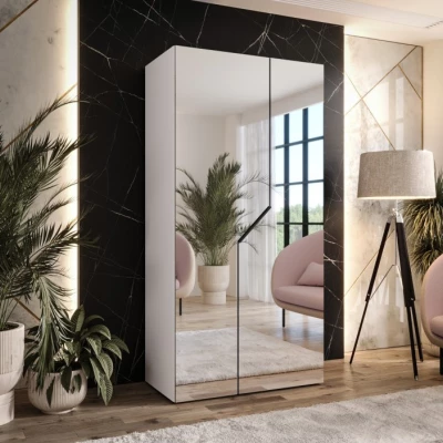 Šatní skříň 100 cm ELIRA 3 se zrcadlem - bílá / černý úchyt