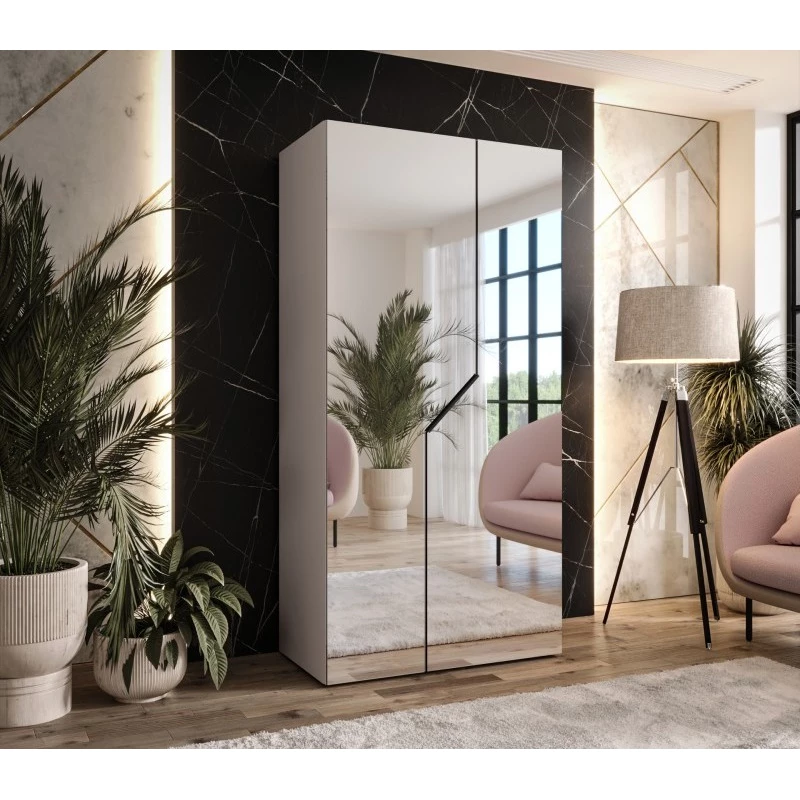 Šatní skříň 100 cm ELIRA 3 se zrcadlem - kašmír / černý úchyt