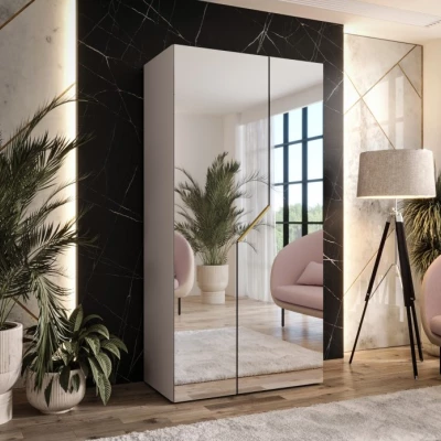 Šatní skříň 100 cm ELIRA 3 se zrcadlem - kašmír / zlatý úchyt