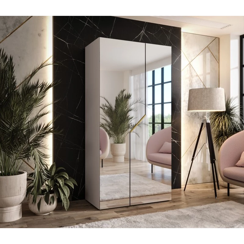 Šatní skříň 100 cm ELIRA 3 se zrcadlem - kašmír / zlatý úchyt