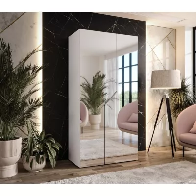 Šatní skříň 100 cm ELIRA 3 se zrcadlem - bílá / kašmírový úchyt