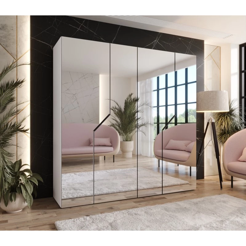 Zrcadlová šatní skříň 200 cm ELIRA 3 - bílá / černé úchyty