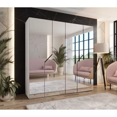 Zrcadlová šatní skříň 200 cm ELIRA 3 - bílá / černé úchyty