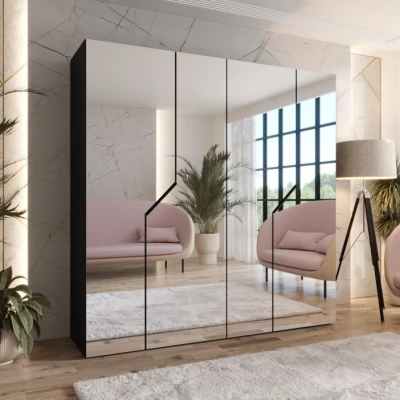 Zrcadlová šatní skříň 200 cm ELIRA 3 - černá / černé úchyty