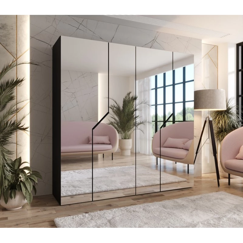 Zrcadlová šatní skříň 200 cm ELIRA 3 - černá / černé úchyty