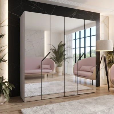 Zrcadlová šatní skříň 200 cm ELIRA 3 - kašmír / černé úchyty