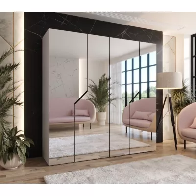 Zrcadlová šatní skříň 200 cm ELIRA 3 - kašmír / černé úchyty