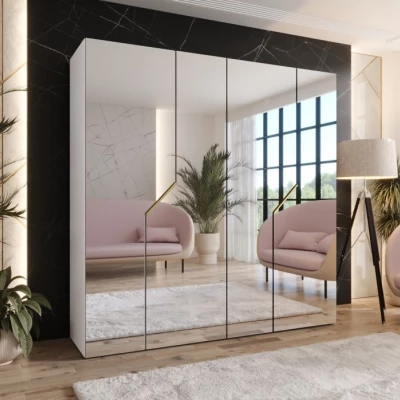 Zrcadlová šatní skříň 200 cm ELIRA 3 - bílá / zlaté úchyty