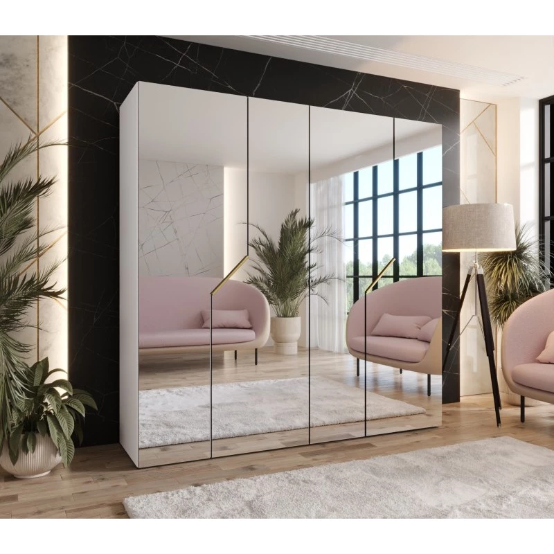 Zrcadlová šatní skříň 200 cm ELIRA 3 - bílá / zlaté úchyty