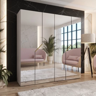 Zrcadlová šatní skříň 200 cm ELIRA 3 - kašmír / zlaté úchyty