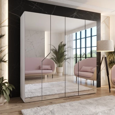 Zrcadlová šatní skříň 200 cm ELIRA 3 - bílá / kašmírové úchyty