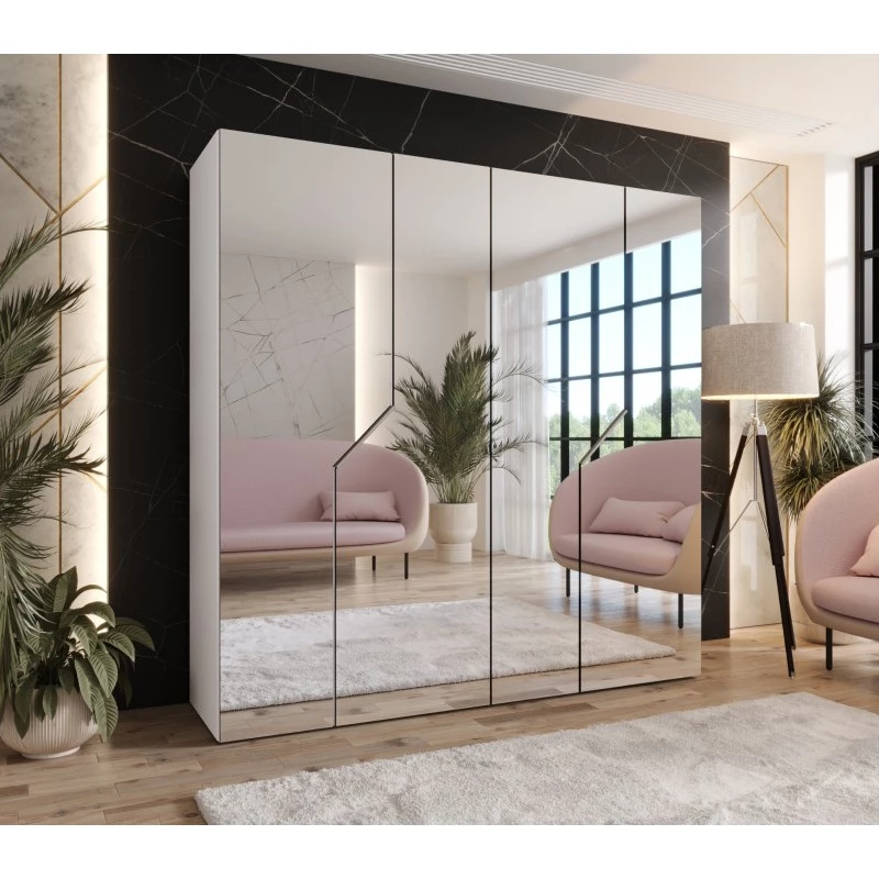 Zrcadlová šatní skříň 200 cm ELIRA 3 - bílá / kašmírové úchyty