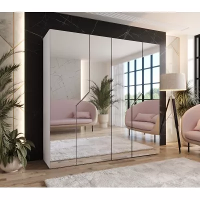 Zrcadlová šatní skříň 200 cm ELIRA 3 - bílá / kašmírové úchyty