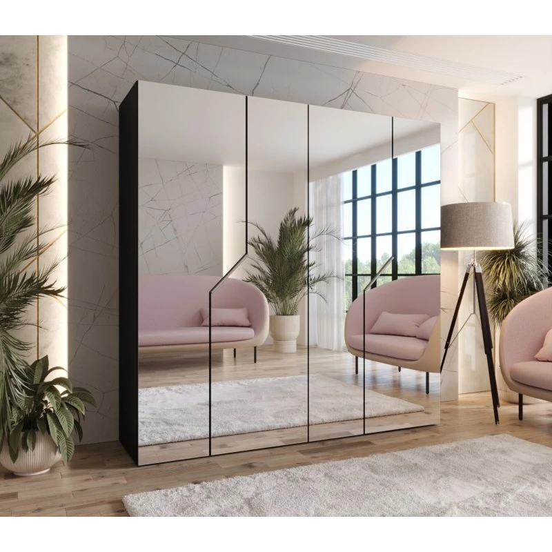 Zrcadlová šatní skříň 200 cm ELIRA 3 - černá / kašmírové úchyty