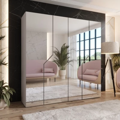 Zrcadlová šatní skříň 200 cm ELIRA 3 - kašmír / kašmírové úchyty