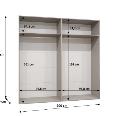 Zrcadlová šatní skříň 200 cm ELIRA 3 - kašmír / kašmírové úchyty