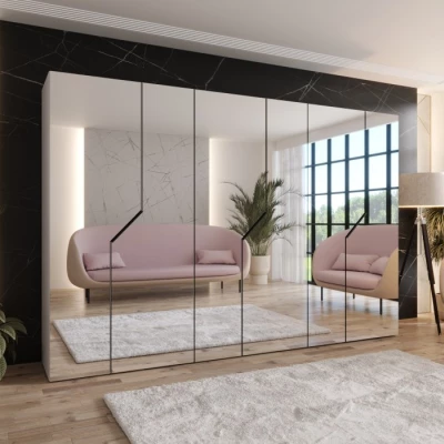 Široká zrcadlová skříň 300 cm ELIRA 3 - kašmír / černé úchyty