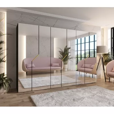 Široká zrcadlová skříň 300 cm ELIRA 3 - černá / zlaté úchyty