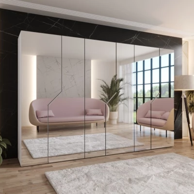Široká zrcadlová skříň 300 cm ELIRA 3 - bílá / kašmírové úchyty