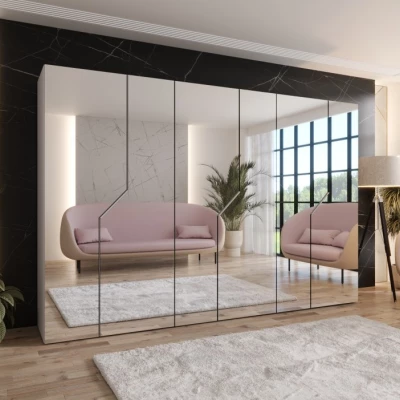 Široká zrcadlová skříň 300 cm ELIRA 3 - kašmír / kašmírové úchyty