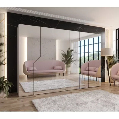 Široká zrcadlová skříň 300 cm ELIRA 3 - kašmír / kašmírové úchyty