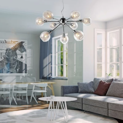 Designové závěsné osvětlení DIXI - 9xE14, 40W, chromované / čiré