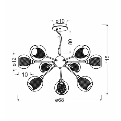 Designové závěsné osvětlení DIXI - 9xE14, 40W, chromované / čiré