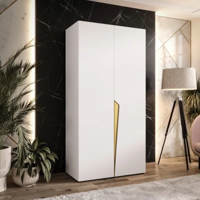 Šatní skříň 100 cm SORAYA 1 - bílá / zlatý úchyt