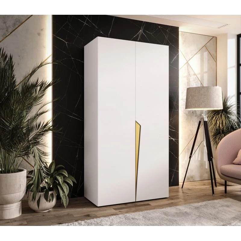 Šatní skříň 100 cm SORAYA 1 - bílá / zlatý úchyt