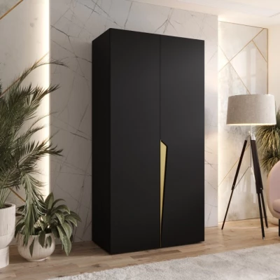 Šatní skříň 100 cm SORAYA 1 - černá / zlatý úchyt