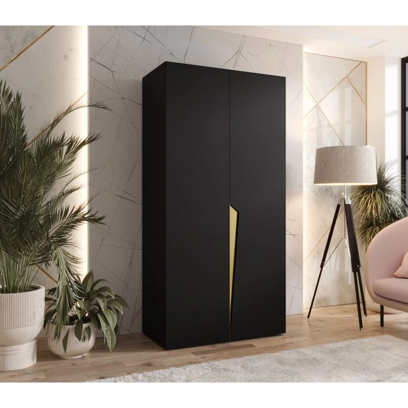 Šatní skříň 100 cm SORAYA 1 - černá / zlatý úchyt