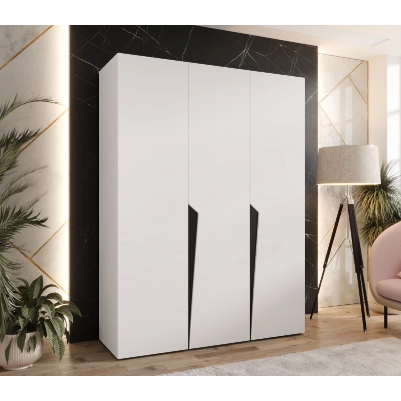 Elegantní šatní skříň 150 cm SORAYA 1 - bílá / černé úchyty