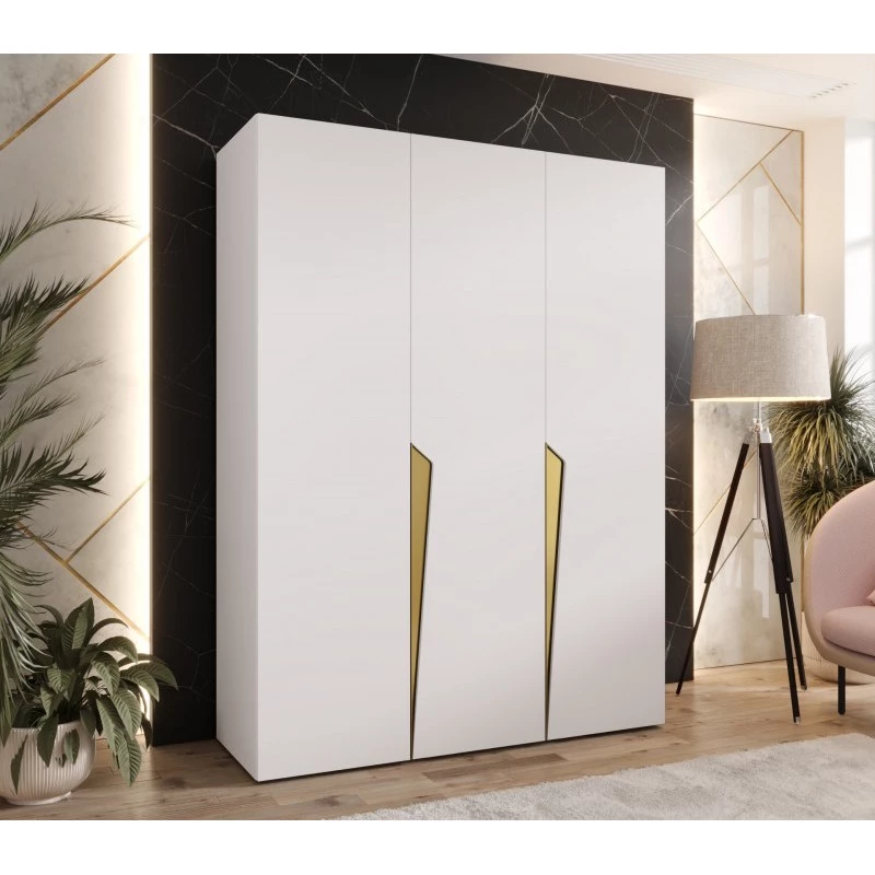 Elegantní šatní skříň 150 cm SORAYA 1 - bílá / zlaté úchyty
