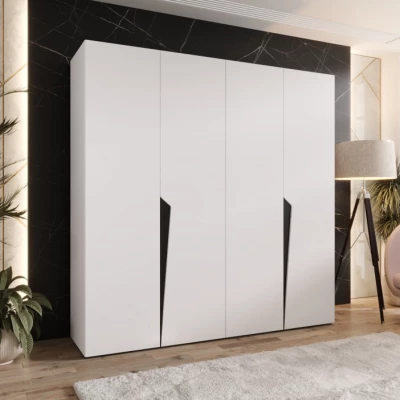 Čtyřdveřová šatní skříň 200 cm SORAYA 1 - bílá / černé úchyty