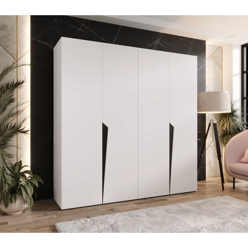 Čtyřdveřová šatní skříň 200 cm SORAYA 1 - bílá / černé úchyty