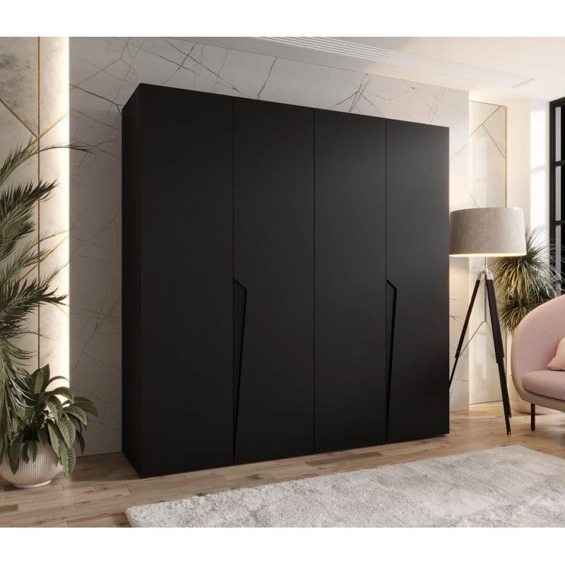 Čtyřdveřová šatní skříň 200 cm SORAYA 1 - černá / černé úchyty